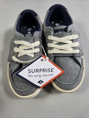 Sperry Grey Canvas Kids No-Tie Sneakers